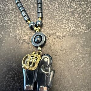 Black and Gold Elephant Pendant Necklace